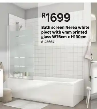 Leroy Merlin Bath screen nerea white pivot with 4mm printed glass w76cm x h130cm offer