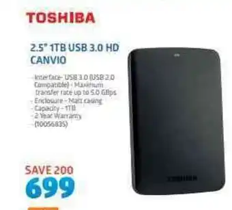Incredible Connection Toshiba - 2.5" 1TB USB 3.0 HD Canvio offer