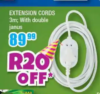 Extension Cords 3m ; With Double Janus