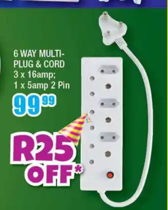 The Crazy Store 6 Way Multi-Plug & Cord 3 x 16amp ; 1 x 5amp 2 Pin offer