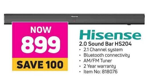 Game Hisense 2.0 Sound Bar HS204 offer