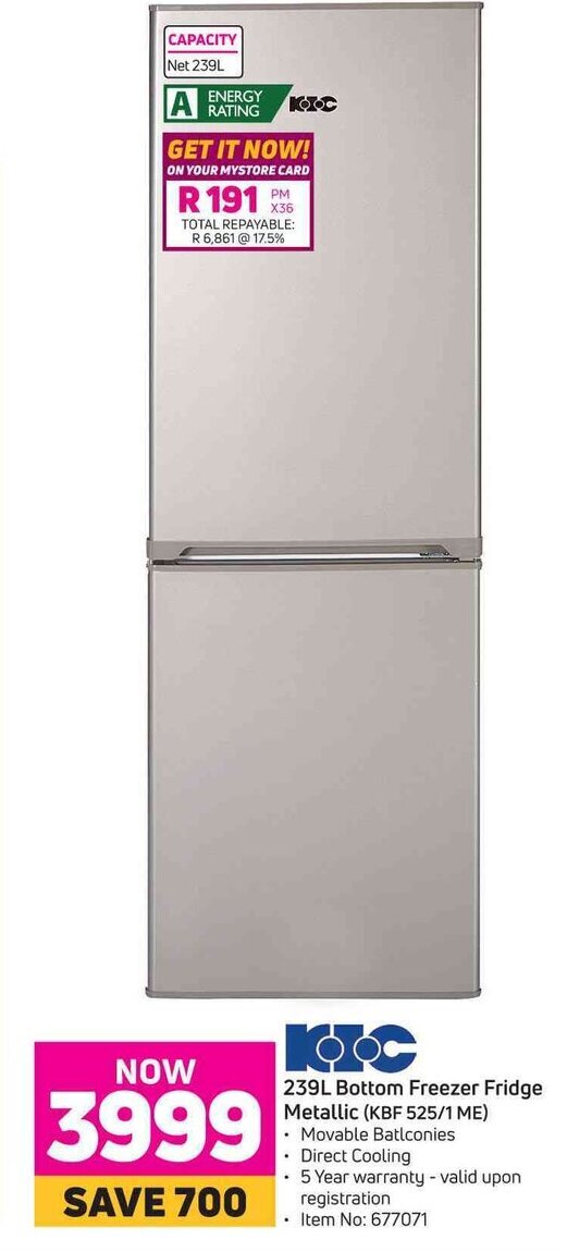 kic 239l bottom freezer fridge metallic kbf 525 1 me