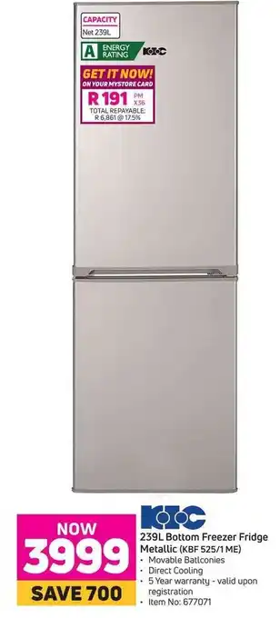 Game 239L Bottom Freezer Fridge Metallic offer