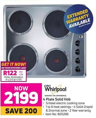 Game Whirlpool 4 Plate Solid Hob offer