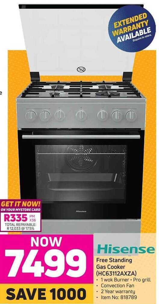 Hisense Free Standing Gas Cooker offer at Game