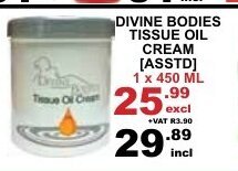 Arrow Cash And Carry Divine Bodies Tissue Oil Cream Asstd 1x450ml offer