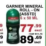 Arrow Cash And Carry Garnier Mineral Roll-On Asstd 6x50ml offer