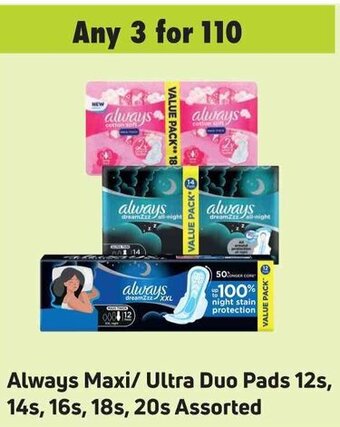 Game Always Maxi/Ultra Duo Pads 12s, 14s, 16s, 18s, 20s Assorted offer