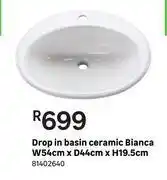 Leroy Merlin Bianca ceramic drop in basin w54cm x d44cm x h19.5cm - 81402640 offer