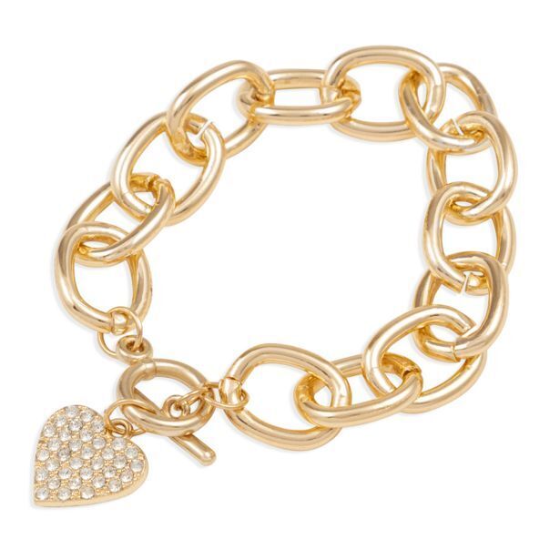 Women's gold heart link chain bracelet offer at The FIX