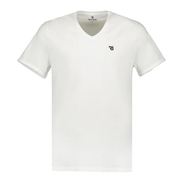 Rj white slim fit basic branded vneck tshirt offer at Markham