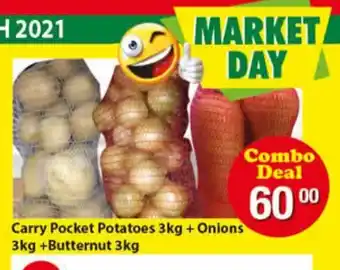 Check Save Carry Pocket Potatoes 3kg+Onions 3kg+Butternut 3kg offer