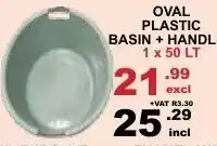 Arrow Cash And Carry Oval Plastic Basin + Handle 50Lt offer