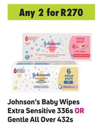 Game Johnson's Baby Wipes Extra Sensitive 336s or Gentle All Over 432s offer