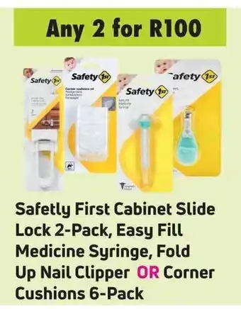 Game Safetly First Cabinet Slide Lock 2-Pack, Easy Fill Medicine Syringe, Fold Up Nail Clipper OR Corner Cushions 6-Pack offer