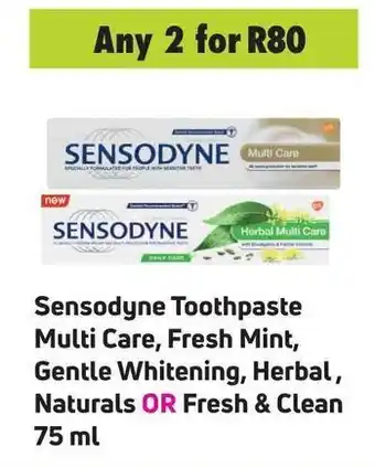 Game Sensodyne Toothpaste Multi Care, Fresh Mint, Gentle Whitening, Herbal, Naturals OR Fresh & Clean 75ml offer