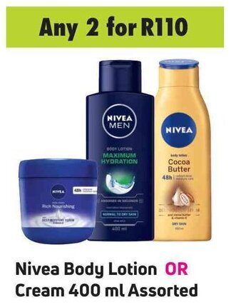 Game Nivea Body Lotion OR Cream 400 ml assorted offer