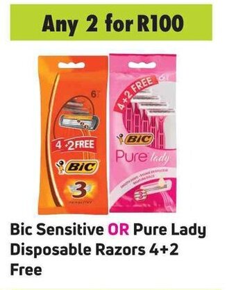 Game Bic Sensitive OR Pure Lady Disposable Razors 4+2 Free offer