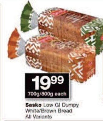 Checkers Sasko Low GI Dumpy White/Brown Bread all variants offer