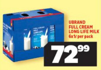 Usave Ubrand Full Cream Long Life Milk 6x1L offer