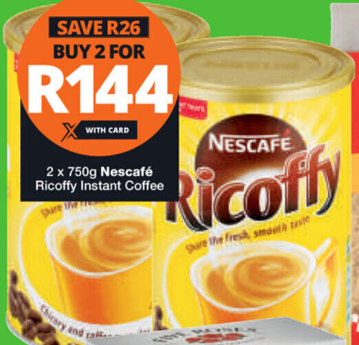 Nescafé Ricoffy Instant Coffee 2x750g offer at Checkers Hyper