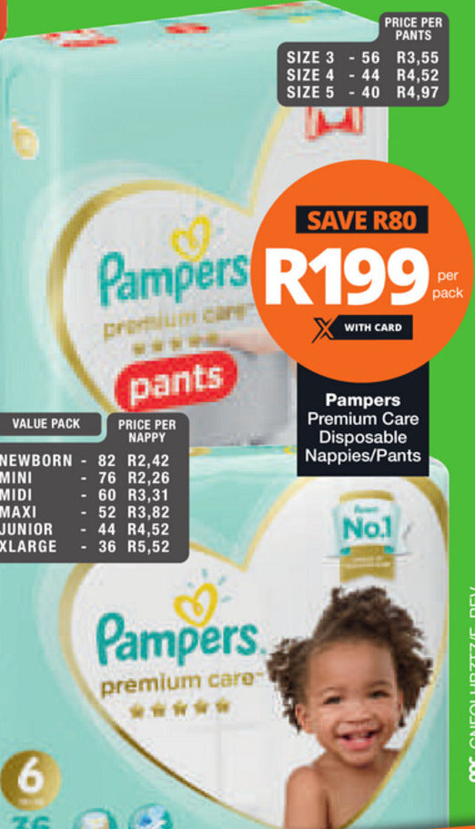 Pampers Premium Care Disposable Nappies/Pants offer at Checkers Hyper