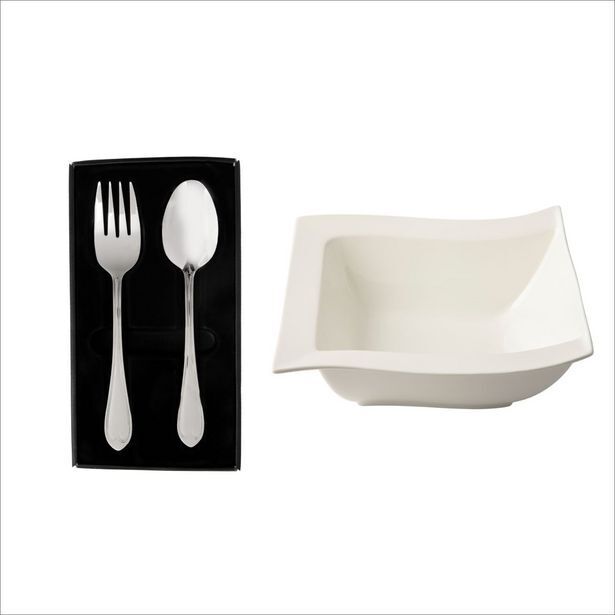 Galateo square salad bowl and server set offer at HomeChoice