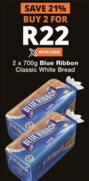 Checkers Hyper Blue Ribbon Classic White Bread 2x700g offer