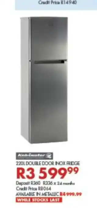Beares Kelvinator - 220L Double Door INOX Fridge offer