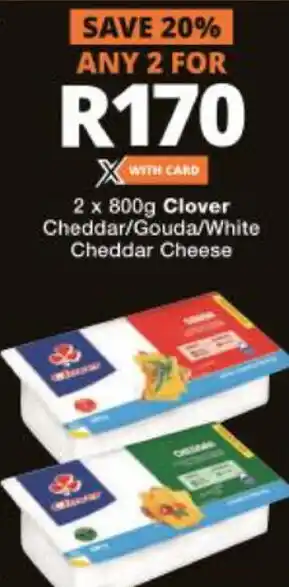 Checkers Hyper Clover Cheddar/Gouda/White Cheddar Cheese 2x800g offer