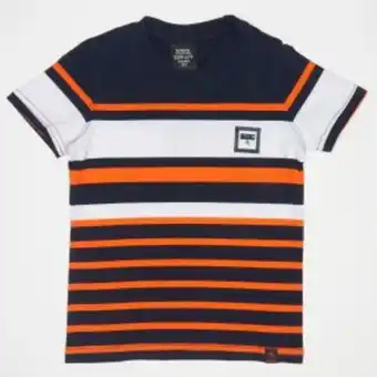 Zando Soviet boys b kyro crew neck yarn dye stripe tee navy offer