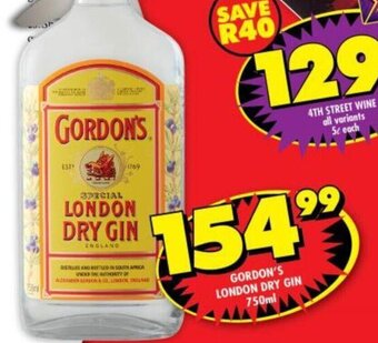 Shoprite Gordon's London Dry Gin 750ml offer