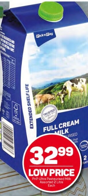 Pick n Pay PnP Ultra Pasteurised Milk Assorted 2 Litre each offer