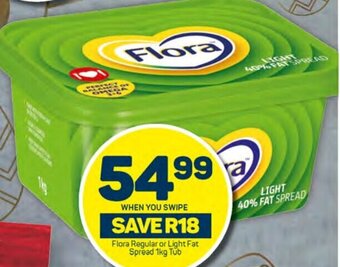 Pick n Pay Flora Regular or Light Fat Spread 1kg Tub offer
