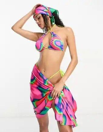 South beach sarong and beach scarf in neon marble print
