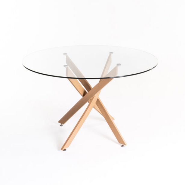 Len round 10mm glass top dining table offer at Decofurn