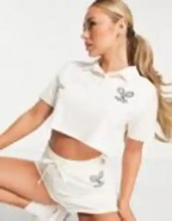 Asos Vai21 cropped tennis zip polo top co-ord in cream offer