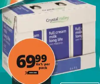 Checkers Hyper Crystal Valley Long Life Milk 6x1L offer