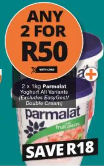 Checkers Hyper Parmalat Yoghurt 2x1kg offer