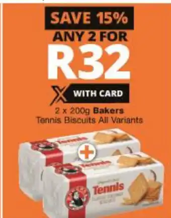 Checkers Hyper Bakers Tennis Biscuits 2x200g offer