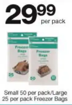 Small 50 per pack/Large 25 per pack Freezer Bags