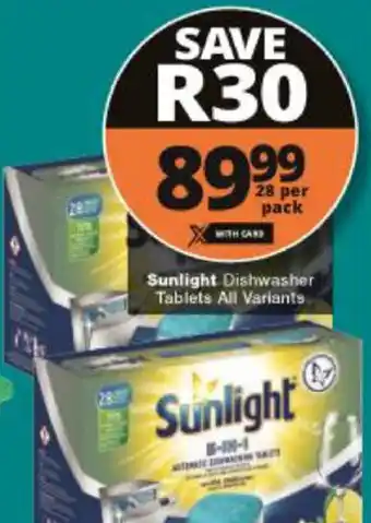 Checkers Hyper Sunlight Dishwasher Tablets 28 per pack offer