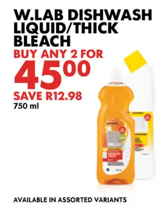 Woolworths W.Lab Dishwash Liquid/Thick Bleach 750ml offer