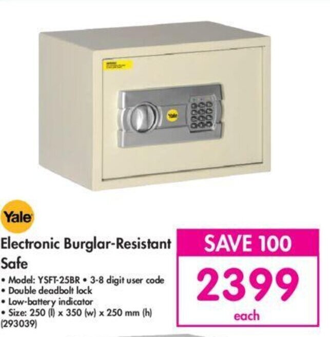 Yale Electronic BurglarResistant Safe offer at Makro