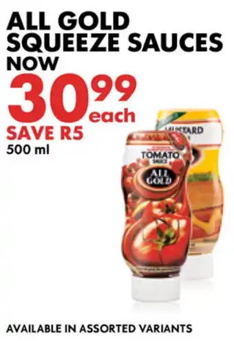 Woolworths All Gold Squeeze Sauces 500ml offer