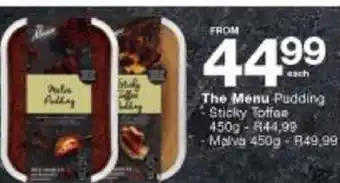 Checkers The Menu Pudding Sticky Toffee offer