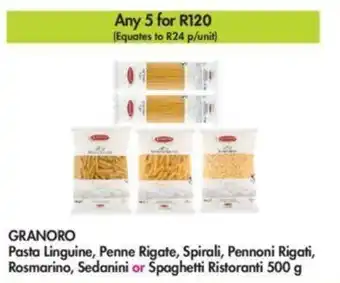 Makro Granoro Pasta Linguine, Penne Rigate, Spirali, Pennoni Rigati, Rosmarino, Sedanini or Spaghetti Ristoranti 500g offer