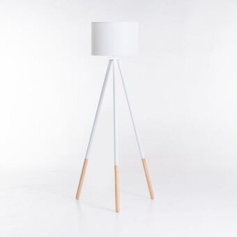 Lamp floor-wooden tripod-white fabric shade 156cm