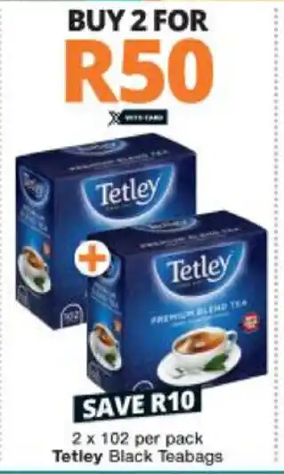 Checkers Tetley Black Teabags 2x102 per pack offer
