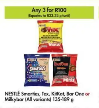 Makro Nestle Smarties, Tex, KitKat, Bar One or Milkybar (all variants) 135-189g offer